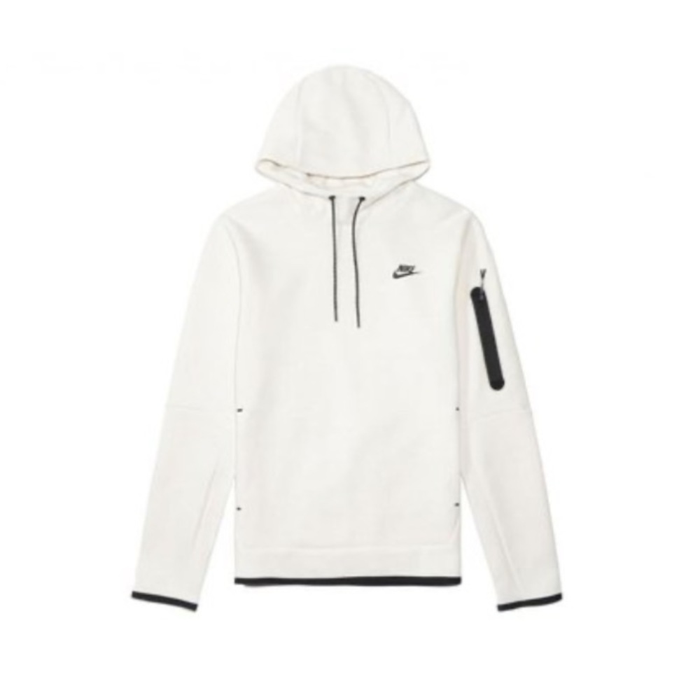 Nike Tech Fleece Off White Cream Phantom Hoodie Black Logo Zipper Top Medium